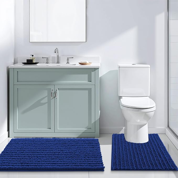Arotive Luxury Chenille Bathroom Rug Mat, Extra Soft Thick Absorbent Shaggy Bath Rugs, Non-Slip Machine Wash Dry, Plush Bath Mats for Bathroom, Shower and Tub, 47x24, Royal Blue