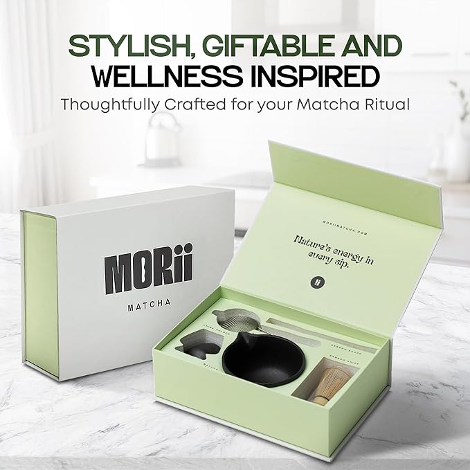 Luxury Matcha Set – 5 Piece Ceremonial Tea Kit with Matte Black Bowl, Bamboo Whisk, Holder, Sifter & Scoop – Premium Gift for Matcha Lovers at Home or Café