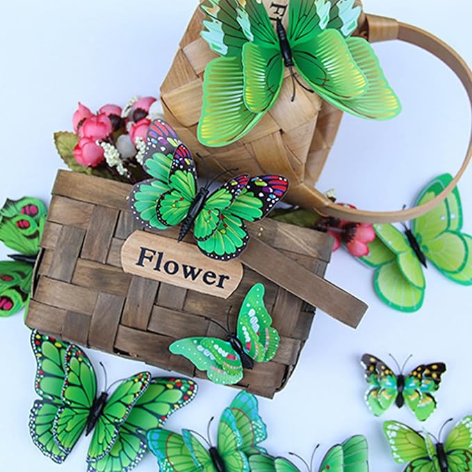 Butterfly Wall Decor 24/48 PCS, 3D Butterflies Stickers for Party Decorations with Magnets (Green, 48)