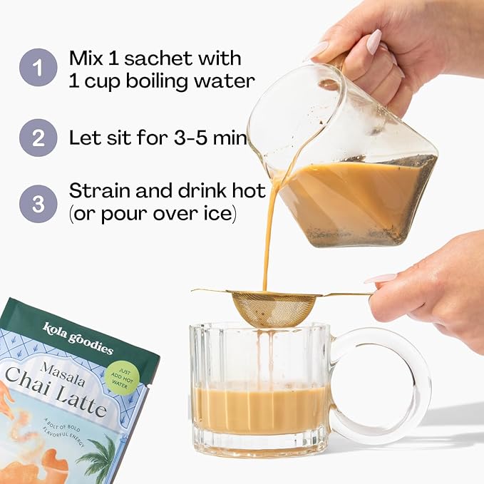 Kola Goodies Masala Chai Lazy Girl Tea Latte Powder – Indian Chai Mix with Ceylon Black Tea, Cardamom, Ginger, Cinnamon – Instant Spiced Chai Drink – Milk Tea Latte – 10 Servings