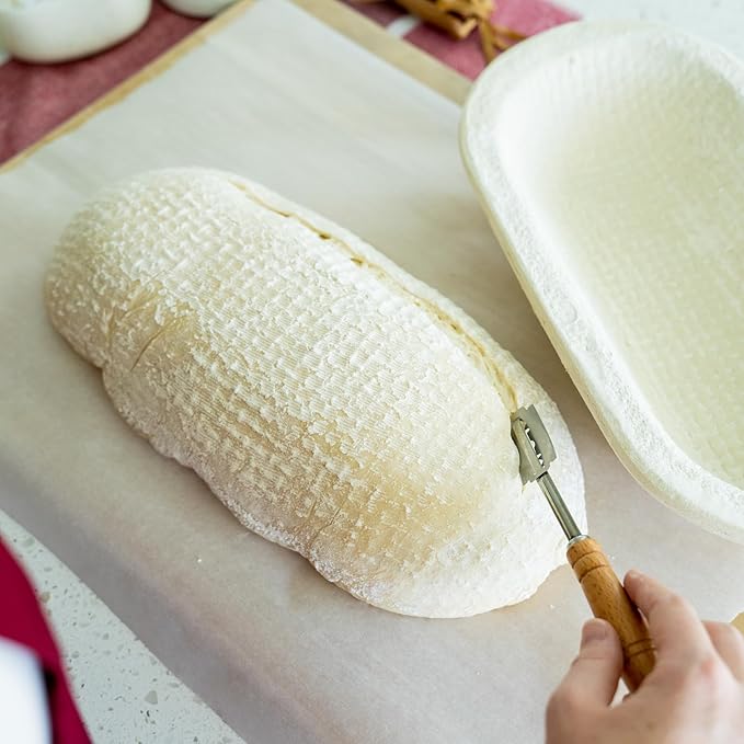 Bulka Large Oval 1kg Waffle Banneton Bread Proofing Basket Pressed Wood Pulp, Sourdough Proofing Basket – Non-Stick Brotform Sourdough Bread Baking Supplies, Made in Germany.