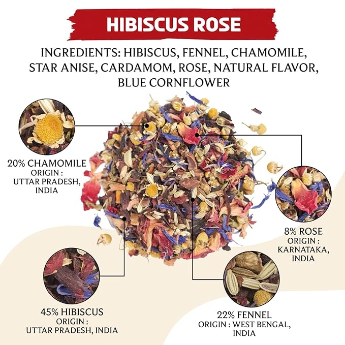 BREWIX, Hibiscus Rose Herbal Loose Tea (50+ Cups) | 100% Natural, Handmade, Pure from Hibiscus Flowers | Hibiscus with Rose Petals, Chamomile and Exotic Spices | Supports Everyday Wellness, Digestion and Cardiovascular System | Rich in Antioxidants & S...