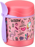 10oz Soup Thermo for Hot Food Kids,Lunch Thermo Kids Food Jar with Spoon Hot Insulated Food Containers,Leak Proof Stainless Steel Wide Mouth Lunch Food Thermo Jar for School(Pink-Flamingo)