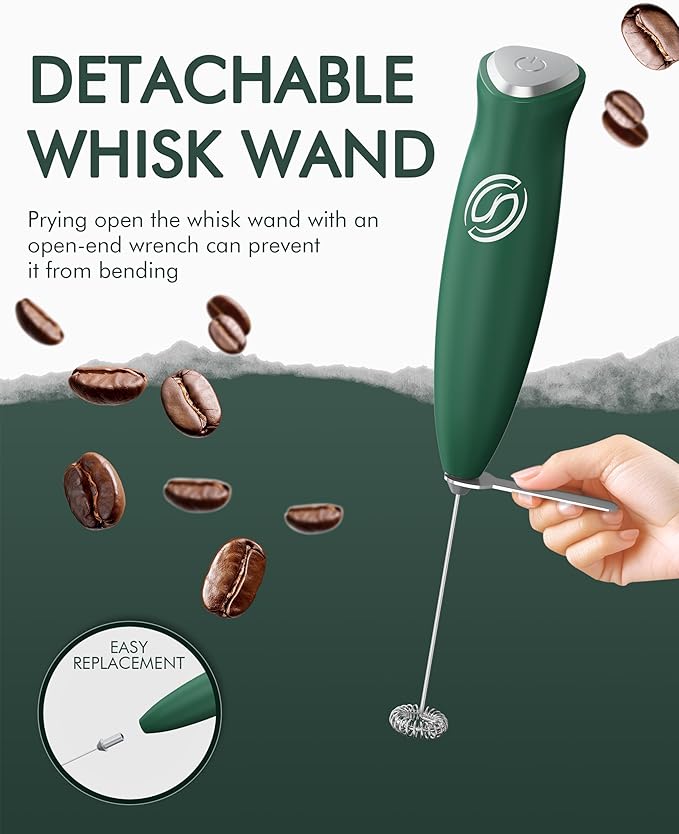 Milk Frother Handheld Frother Wand Drink Mixer Handheld Coffee Stirrers Electric Frother for Coffee Mixer Wand with 2 Whisk frother for protein powder coffee frother handheld-Green