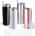 20 oz Skinny Tumbler with Lid and Straw,Stainless Steel Vacuum Insulated Tumbler Cup Double Wall Leak-proof Coffee Mug,Travel Thermal Water Tumbler for Office,Outdoor (Black/White/Rose gold/Silver)