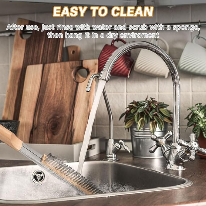 Pizza Oven Brush, 21" Brush and Stainless Steel Scraper for Pizza Stone, BBQ Grill Cleaning Brush Non Scratch Heat Proof Stainless Steel Bristles with Screwdriver for Pizza Oven and Accessories
