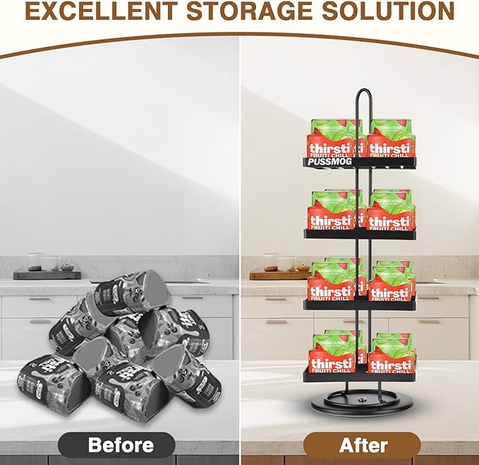 16 Flavor Pods Storage Holder, Turntable 360° 4-tier Flavored Water Drops Organiser,Compatible with Ninja Thirsti Drink System,360° Rotating Storage Rack for Ninja Thirsti Soda Maker WC2002
