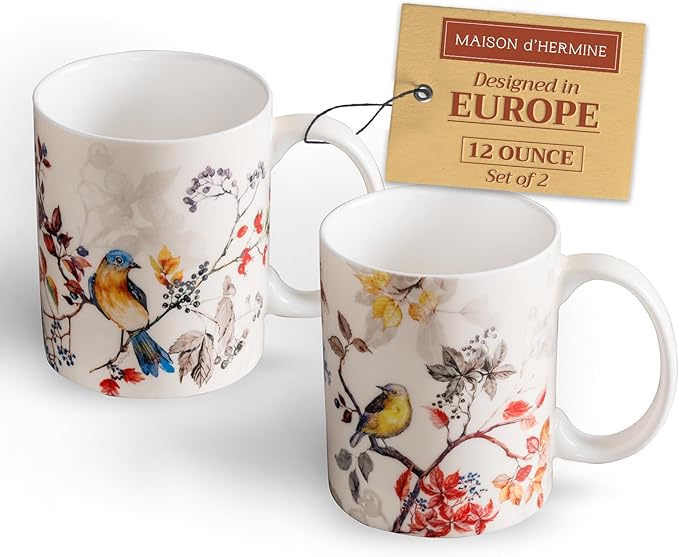 Maison d' Hermine Coffee Mug with Handles Fine Bone China Mugs Pack of Two Tea Cups for Hot Beverages Cappuccino Latte Home Restaurant Office Perfect for Gift (Equinoxe - Beige, 12 Ounce)