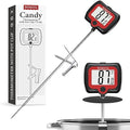 BOMATA Candy Thermometer with Pot Clip, Instant Read Cooking Thermometer with 8" Long Probe, Rotating Display, for Candy Making, Food, Candle Making, Liquids, Water, Baking, Sugar, Grilling. Black