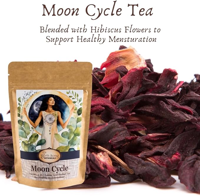 Organic Moon Cycle Herbal Tea for Period Support, Herbal Supplement to Bring Hormonal Harmony to Your Feminine Cycle with Mugwort, Red Raspberry Leaf, Chamomile, 3 oz Bag