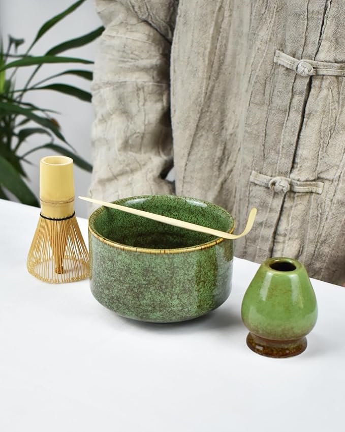Artcome Premium Matcha Tea Set - 19.6oz Ceramic Bowl with Spout, Bamboo Whisk, Scoop, Whisk Holder & Brewing Guide - Elegant, Complete Set for Authentic Japanese Tea Ceremony