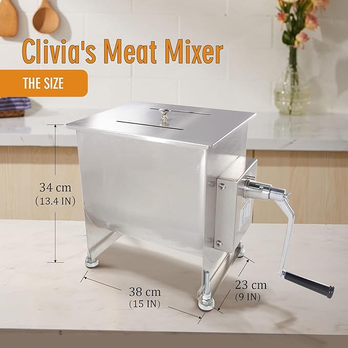 CMI Commercial Stainless Steel Manual Meat Mixers with lid,20Lb/10L Fixed Tank,(Mixing Maximum 15Lb for Meat),Sausage Mixer Machine Meat Processing Equipment