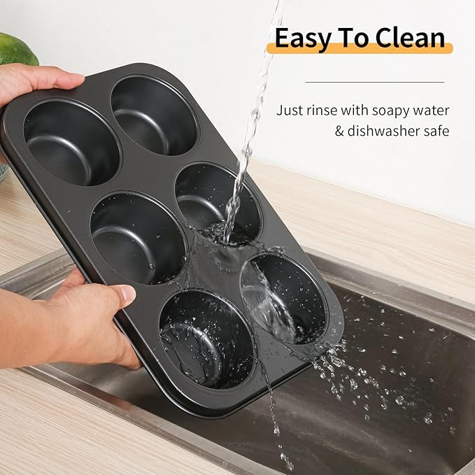 Jumbo Muffin Pan 6-Cups Cupcake Pan, Premium Large Muffin Tin for Baking, Non-Stick and Thickened Carbon Steel Jumbo Cupcake