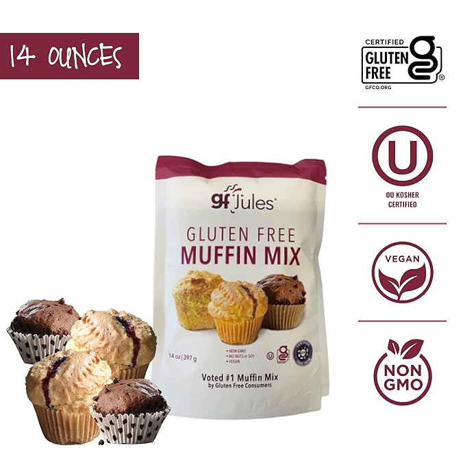gfJules Certified Gluten Free Muffin Baking Mix | No Grit, Non-GMO, Vegan | Certified Top 9 Allergen-Free & Kosher | Makes 15 Muffins | 14 Ounces