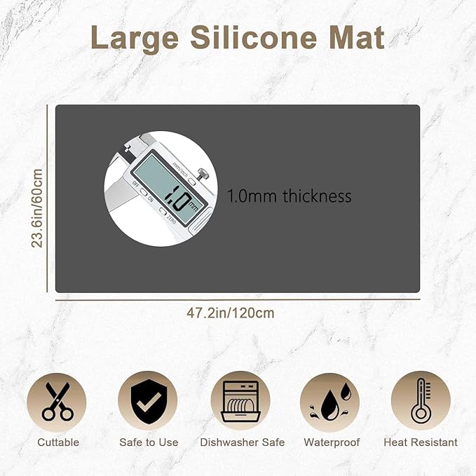 47.2"x23.6"(120cmx60cm) Large Silicone Mat for Kitchen Counter, Non-Slip Heat Resistant Countertop Protector, Waterproof Multipurpose Mat for Kitchen Island, Deep Blue