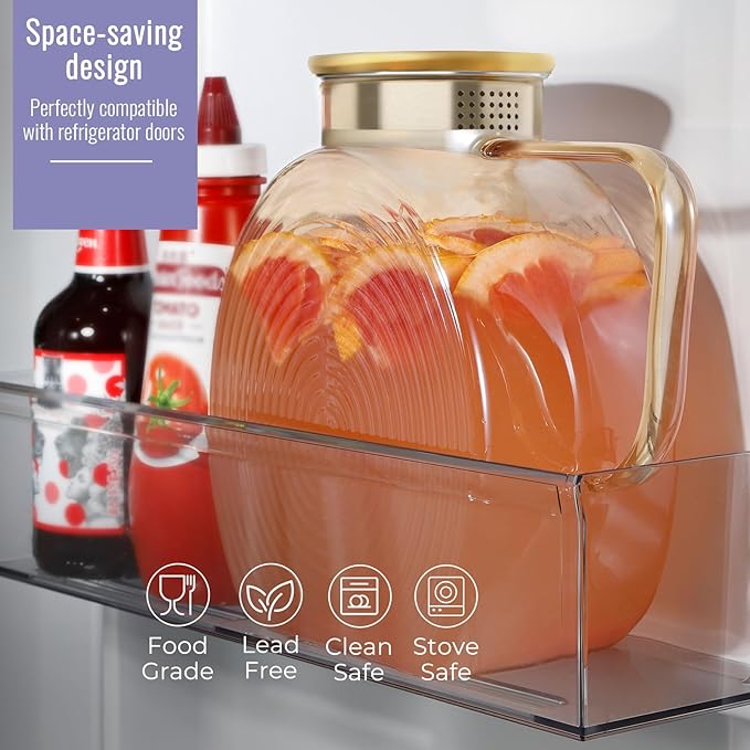 Glass Pitcher With Lid, 2.0 Liter 68 oz Glass Water Pitcher For Fridge, 0.53 Gallon Pitchers With Handle And Lid, Tea Jug Carafe Jar For Hot/Iced Water Milk Juice Coffee Fruit