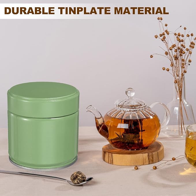 uxcell 2Pcs Round Tea Canisters, 3" x 3" Airtight Metal Tea Containers for Loose Tea, Coffee Beans, Spices - Durable, Compact, and Stylish Storage Tea Tin (Silver Green)