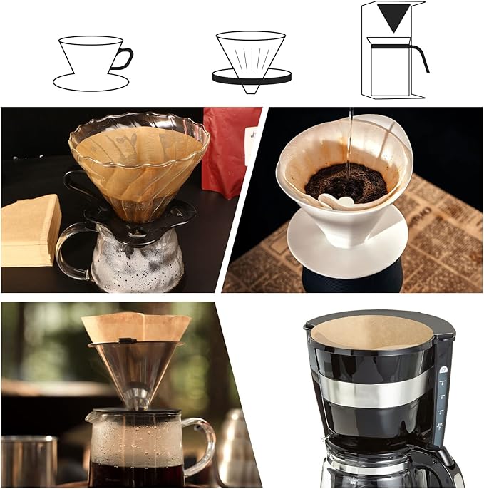 Coffee Filters, Cone Coffee Filters Size 02, 1-4 Cups, 200 Count, 2 Cone Filter for Pour Over and Drip Coffee Maker, Natural Brown Unbleached