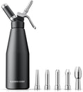 Professional Aluminum Whipped Cream Dispenser - 1000 mL/2 Pint,Whipped Cream Maker Canister with 5 Decorating Nozzles & Cleaning Brush - Need To Use N2O Chargers (Not Included) (Black, 1000ml)