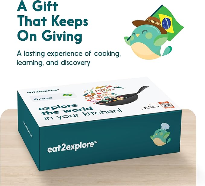 eat2explore Cooking Kits for Kids – Interactive & Educational Kids Cooking Sets Real for Ages 5 and Up,3 Recipe Cards & Global Ingredients – Fun Gift for Young Chefs (Brazil Edition)