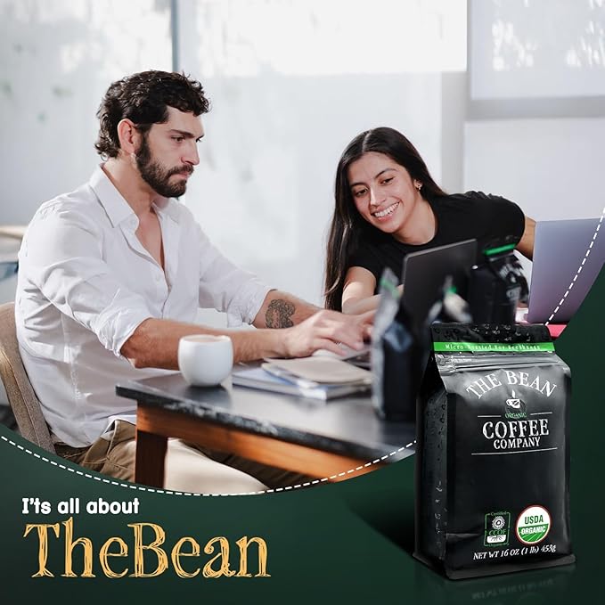 The Bean Organic Coffee Company Il Espresso, Classic Dark Roast, Ground Coffee, 16-Ounce Bag, Café molido tostado orgánico