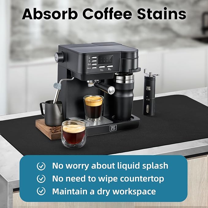 PoYang 31"x17" Coffee Mat X-Large, Coffee Bar Accessories for Countertop, Absorbent Dish Drying Mat, Anti-Slip and Hide Stain Pad for Espresso Machine, Espresso Maker and Kitchen Counter, Black