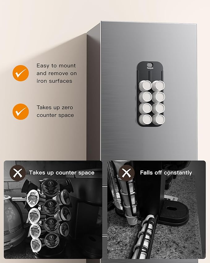 Magnetic K-Pod Organizer for K Cup Coffee Pods, Self-Magnetic Coffee Pod Holder and Storage Drawer, Suitable to be Mounted on Iron Surfaces - Refrigerator (Black&Gray)