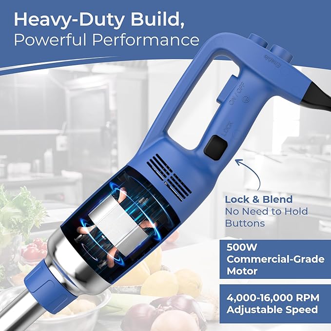TK Commercial Immersion Blender, 500 Watt/.5 HP Variable Speed Motor, 16,000 RPM Heavy Duty with Performance Assurance - 18"