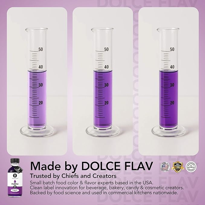 Dolce Flav Natural Purple Food Coloring – 2 oz Liquid Dye from Red Radish & Huito with Graduated Dropper | Water-Soluble | For Baking, Drinks & Frostings | Kosher | Made in USA