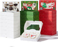 24 Pack 7x4.3x1.5Inch Christmas Bakery Boxes with 3 Patterns Clear Window Perfect for Packaging Macaron Cake Pop Chocolate Truffle Cookie Donut Pie Boxes for Treats & Holiday Party Favors