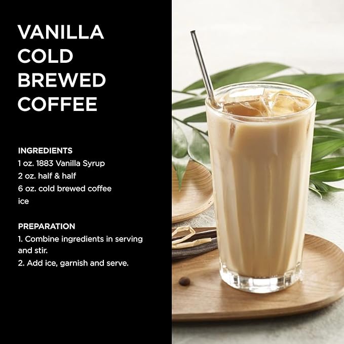 1883 Vanilla Syrup for Coffee & Drinks, Made in France, 1 Liter Plastic Bottle