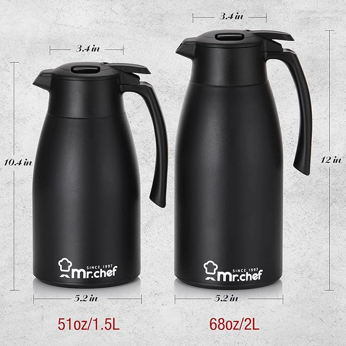 SINCE 1997 MR.CHEF 68Oz Thermal Coffee Carafe, Insulated Stainless Steel Coffee Carafes for Keeping Hot/Double Walled Vacuum Coffee Carafe (White, 2L)