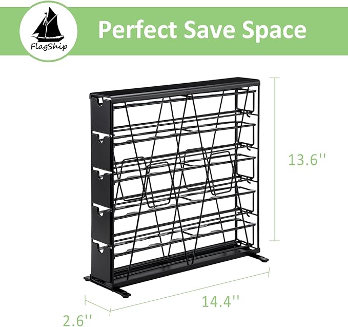 FlagShip 5-Tier Corner Coffee Pod Organizer for K Cup - 35 Capsules Metal Storage, Space-Saving Kitchen Countertop Rack Wall Mountable