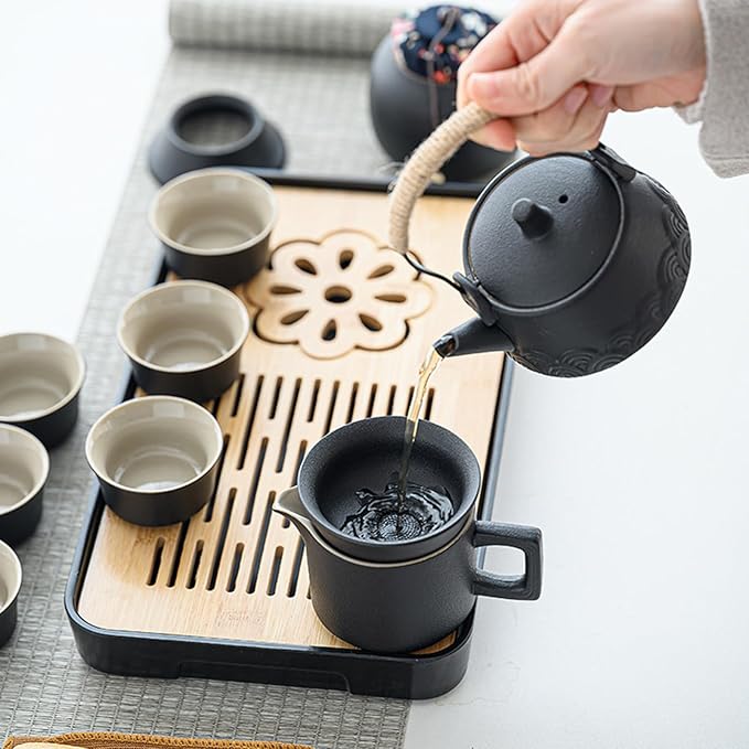 Japanese Tea Set, Portable Ceramic TeaSet, Asian Tea Sets for adult, Tea Gift sets, Travel Tea Set with Teapot,Teacups,Tea Canister,Tea Tray and Travel Bag, Home,Outdoor and Office