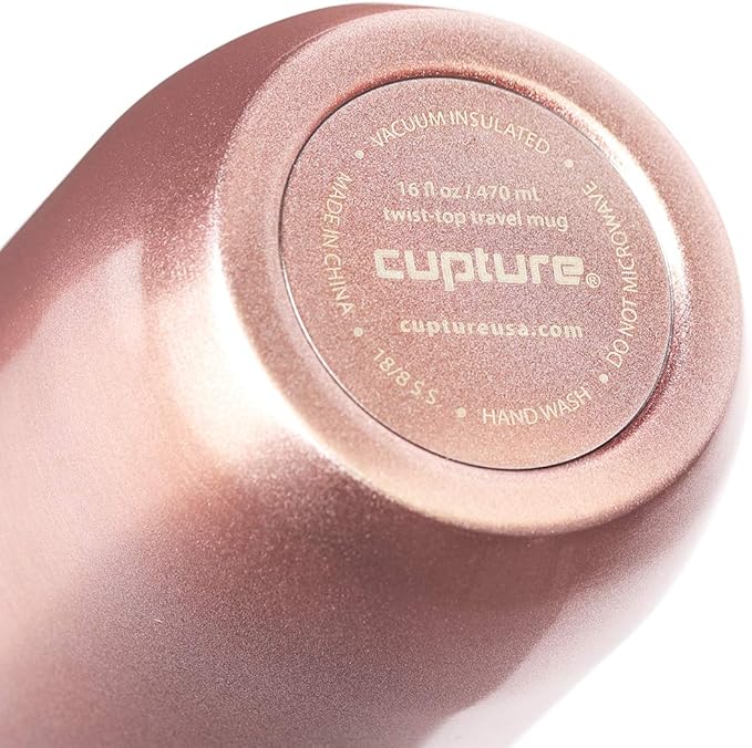 Cupture TWIST-TOP Vacuum-Insulated Stainless Steel Travel Mug, 16 oz, Rose Gold