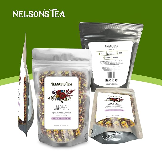 Nelson's Tea Really Root Beer - Sarsaparilla Root Herbal Loose Leaf Tea; Blend of Flavors like Sarsaparilla, Sassafras Burdock, and More! - 2 oz
