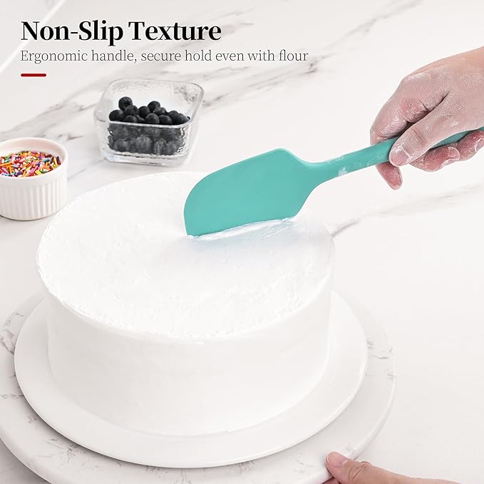 600ºF Heat Resistant Spatula, 11.34 inch High Heat Food Safe Semless Kitchen Silicone Scraper for Cooking Baking Mixing Scraping Stirring Nonstick Cookware Pan Bowl (Turquoise)