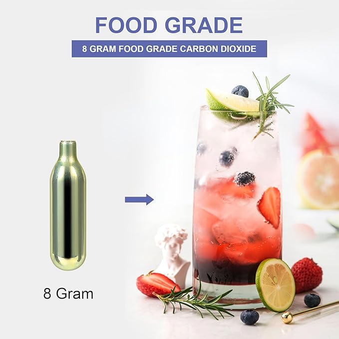 CO2 8g Soda Cartridges for Soda Maker Food Grade Seltzer Water Cartridges Non-Threaded Soda Chargers Compatible With Soda Siphons(10 Pcs)