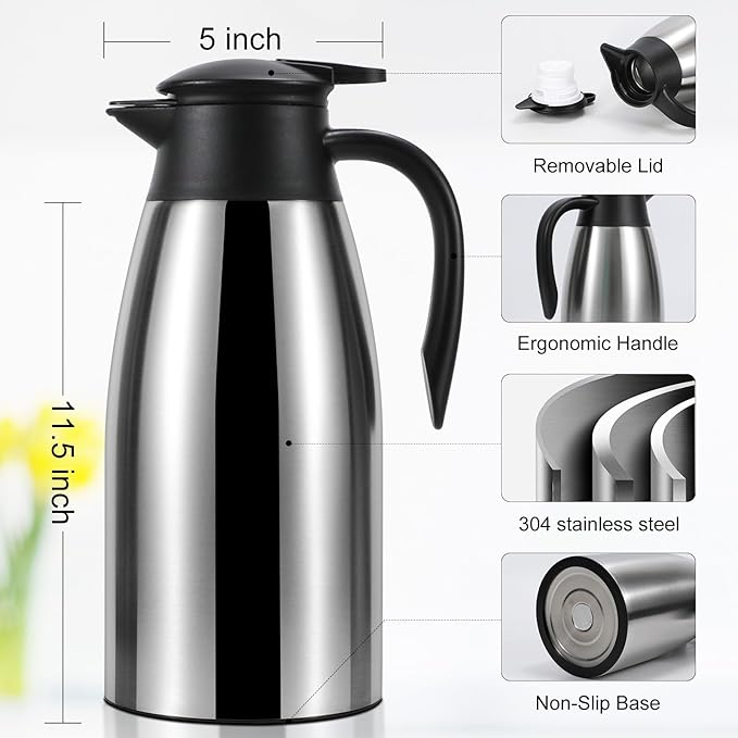 70 oz Thermal Coffee Carafe, Updated Insulated Stainless Steel Coffee Carafes for Keeping Hot Coffee & Water Hot Beverage-12Hours, Double Walled Vacuum Coffee Carafe(Pink)
