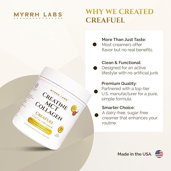 CreaFuel Creatine Collagen MCT Coconut Coffee Creamer Powder Sugar Free Keto and Paleo Friendly Supplement for Muscle Energy Brain Health Skin and Joint Support 30 Servings