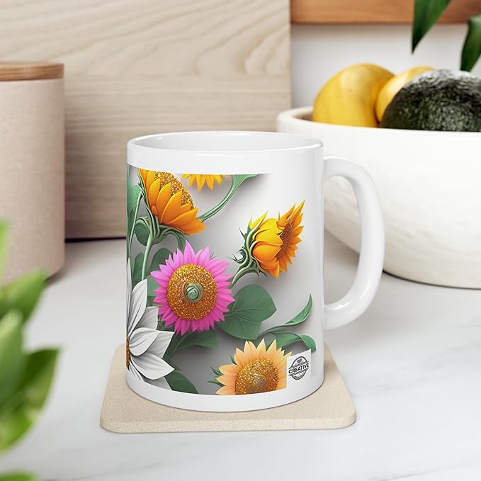 11 OZ Novelty Coffee Mugs - Christmas Gift (3-D Flower)