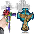 Wehous 2PCS Large Cross Resin Molds, 3D Silicone Resin Molds for Epoxy Casting, Cool Rose Cross Mold Angle Cross Tray Mold for Resin Clay Art Crafts Storage Wall Hanging Decor