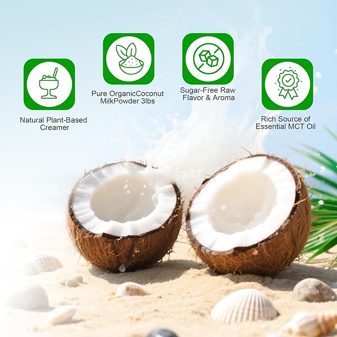 Premium Coconut Milk Powder (226g/2pack) - 100% Natural, Unsweetened, Perfect for Curries, Desserts & Baking, Gluten-Free, Non-GMO, Resealable Bag