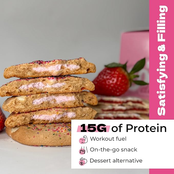 My Cookie Dealer Protein Cookies, Strawberry Creme (2.2oz, Pack of 12) - 15g Protein per Cookie - Individually Wrapped Workout Snacks for On-The-Go Travel