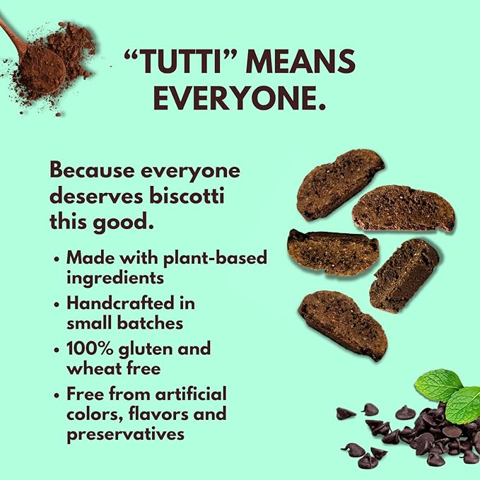 Tutti Gourmet Gluten Free Chocolate Mint Biscotti, 9.9 oz (283g) Resealable Cookie Bag - Vegan and Halal Snacks