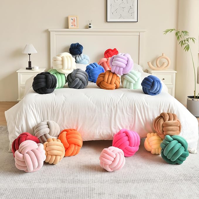 Decorative Throw Knot Pillow Ball for Home Chair Sofa Aesthetic Round Velvet Knotted Pillow Cushion (Milky White, 8 inches)
