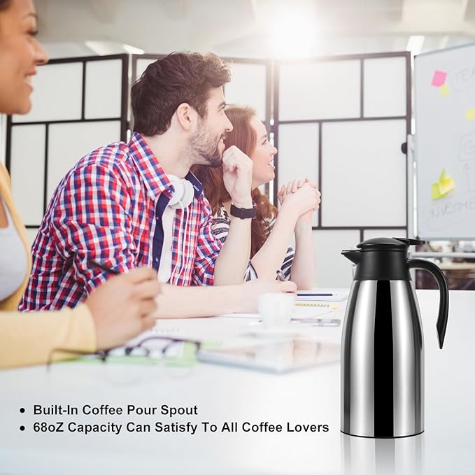 70 oz Thermal Coffee Carafe, Updated Insulated Stainless Steel Coffee Carafes for Keeping Hot Coffee & Water Hot Beverage-12Hours, Double Walled Vacuum Coffee Carafe(Gold)