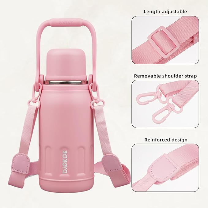 BJPKPK Insulated Water Bottle 27oz Stainless Steel Water Bottles with Handle and Cup Lid Travel Metal Thermos,Light Pink