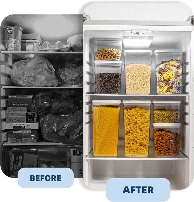 JIMALL Pop Containers for Food Storage, Stackable Food Containers with Lids Airtight, Leak-proof Containers for Cereal Flour & Sugar, 8 Piece Set-3.5Qt,2.9Qt,2.1Qt,1.3Qt