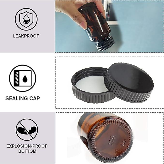 Wide Mouth Packer Bottle, Amber Glass, 250 ML (8.3 OZ) Capacity with 45-400 Black Polyethylene Screw Cap Lined PE Septa, Package of 24 Units